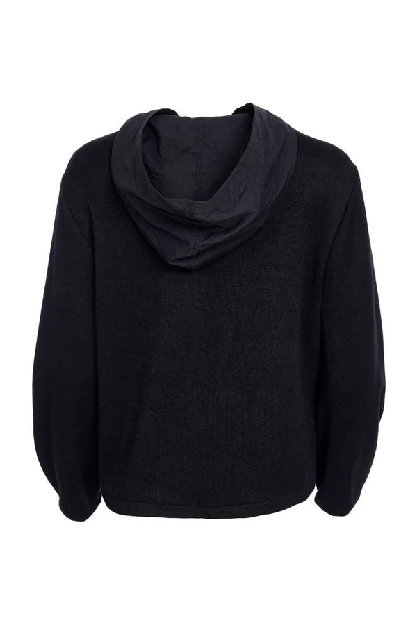 Naya Black Print Contrast Hooded Jumper
