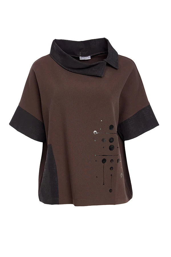 Naya Black Print Top & Contrast Cut Away Collar