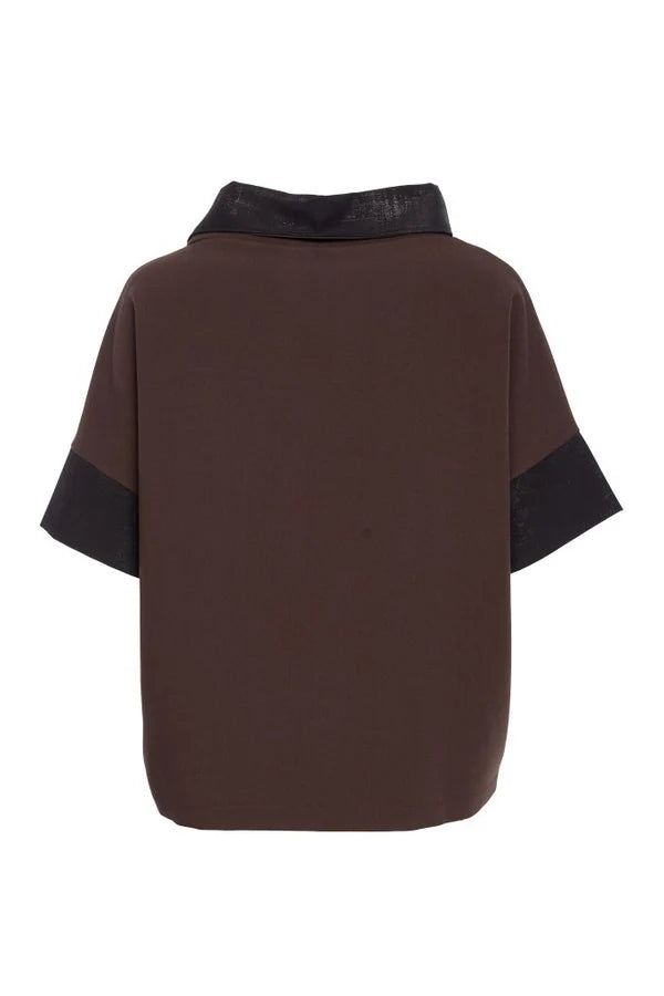 Naya Black Print Top & Contrast Cut Away Collar
