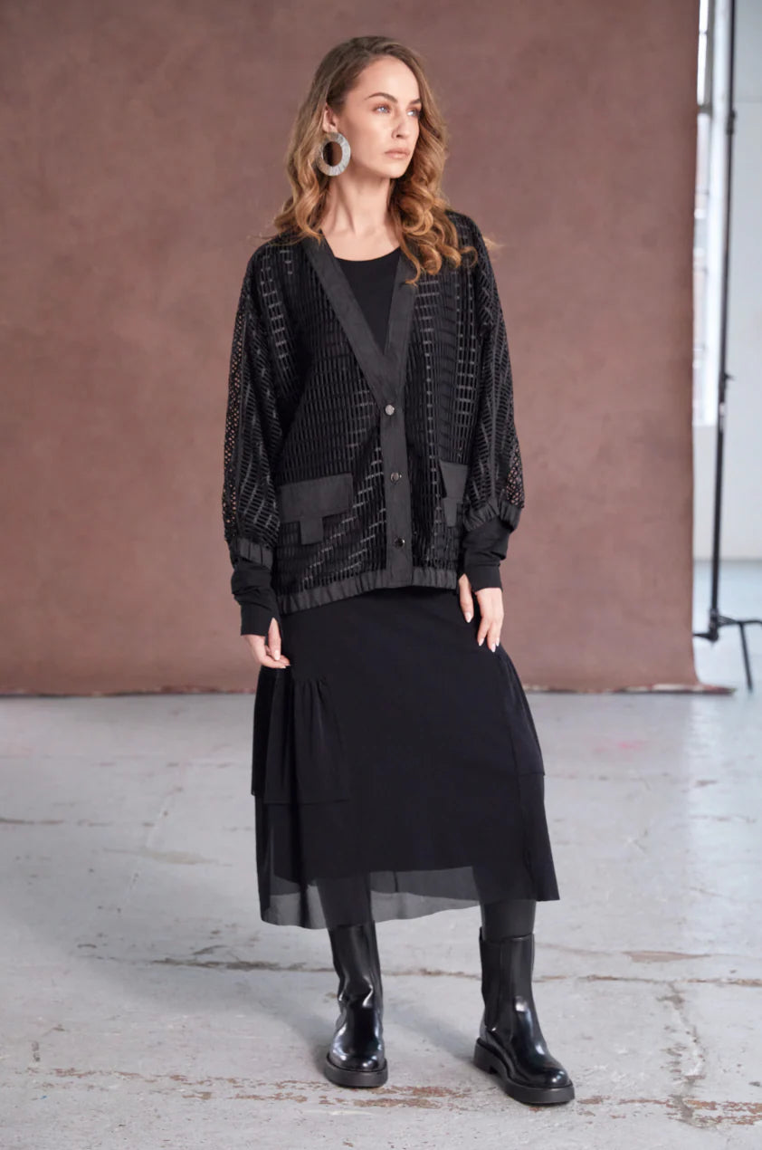 Naya Black Round Neck Dress & Mesh Skirt