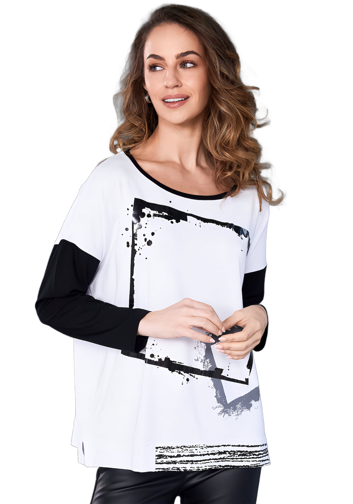Naya White Cube Print Contrast Sleeve Top