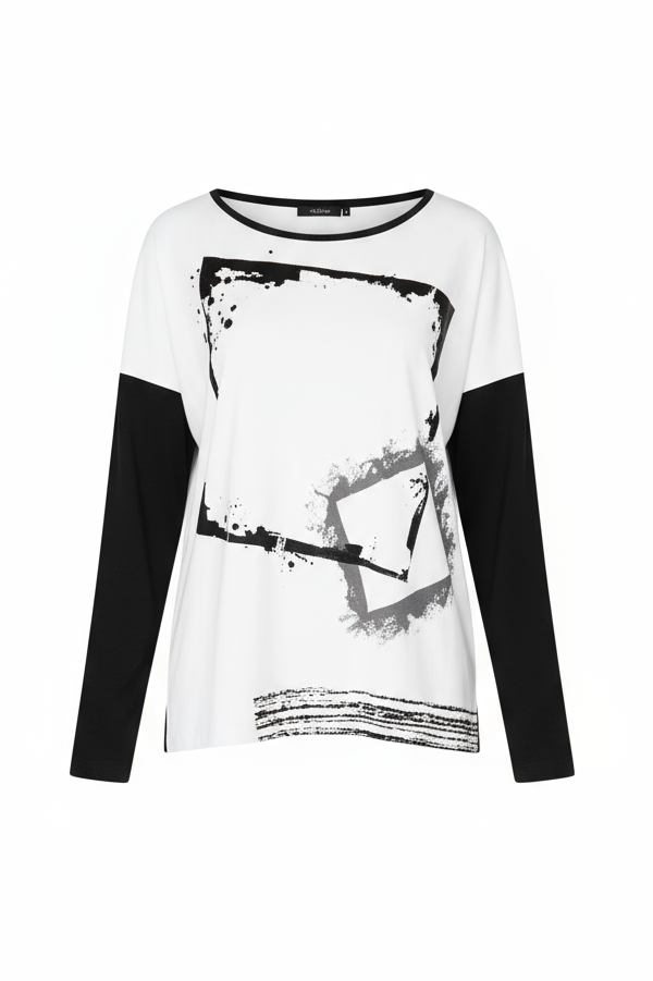 Naya White Cube Print Contrast Sleeve Top