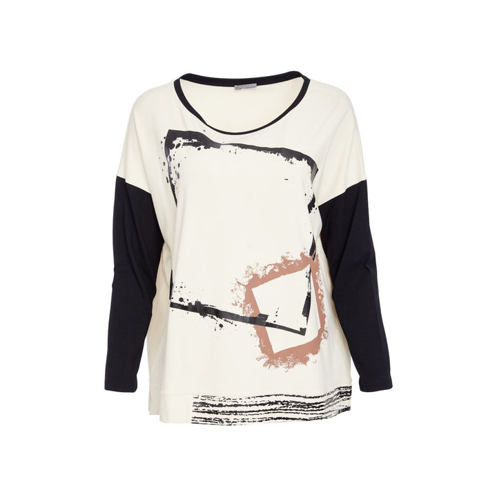 Naya Beige Cube Print Contrast Sleeve Top