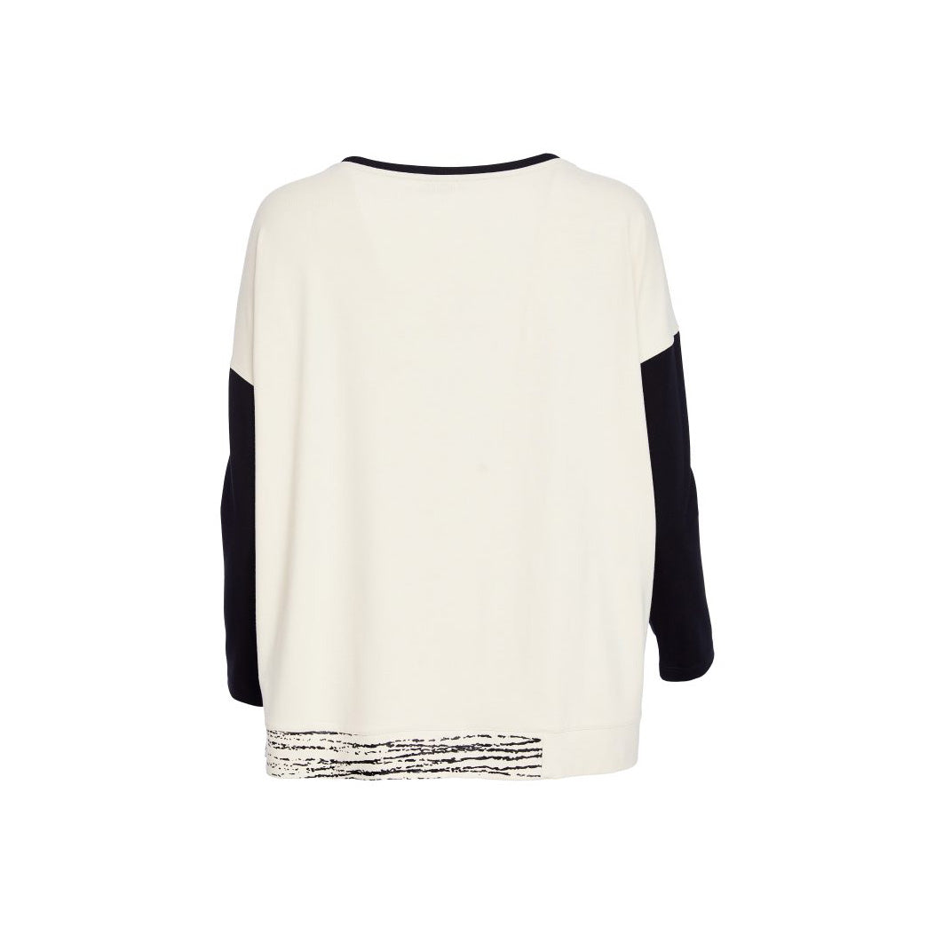 Naya Beige Cube Print Contrast Sleeve Top