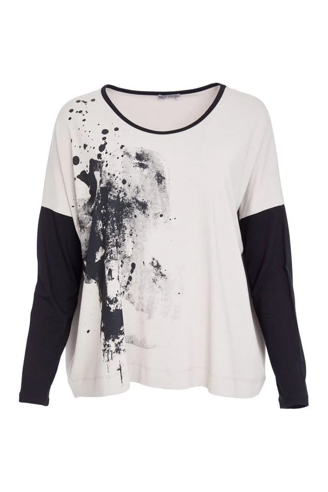 Naya Grey Abstract Print Contrast Sleeve Top
