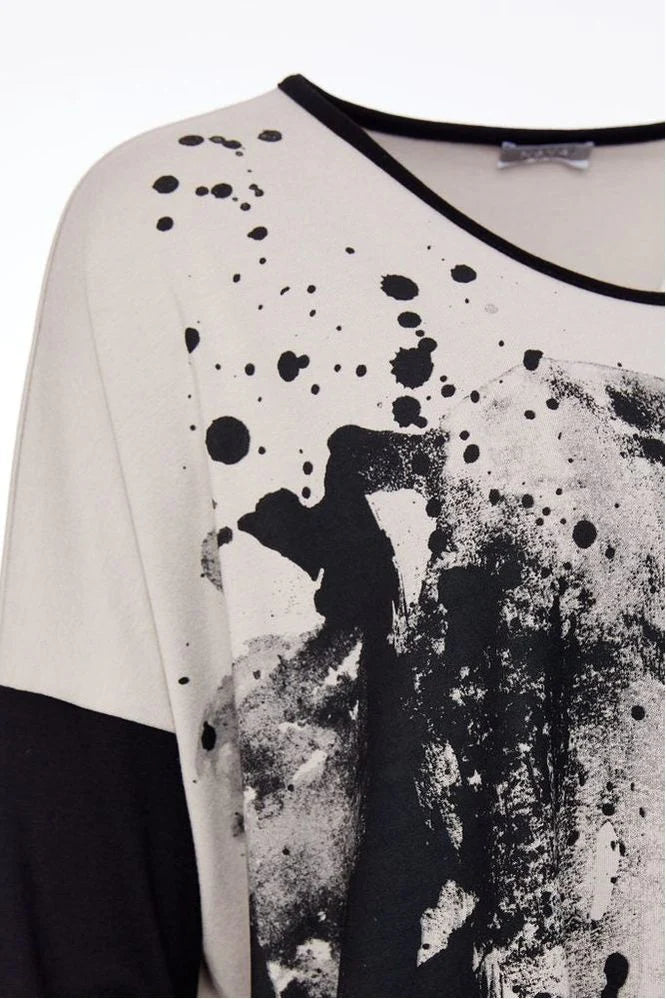 Naya Grey Abstract Print Contrast Sleeve Top
