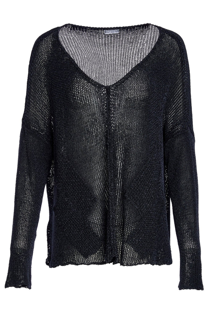 Naya Black Loose Weave V Neck Knit