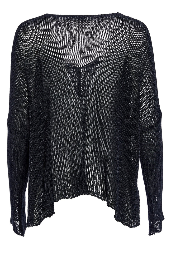 Naya Black Loose Weave V Neck Knit
