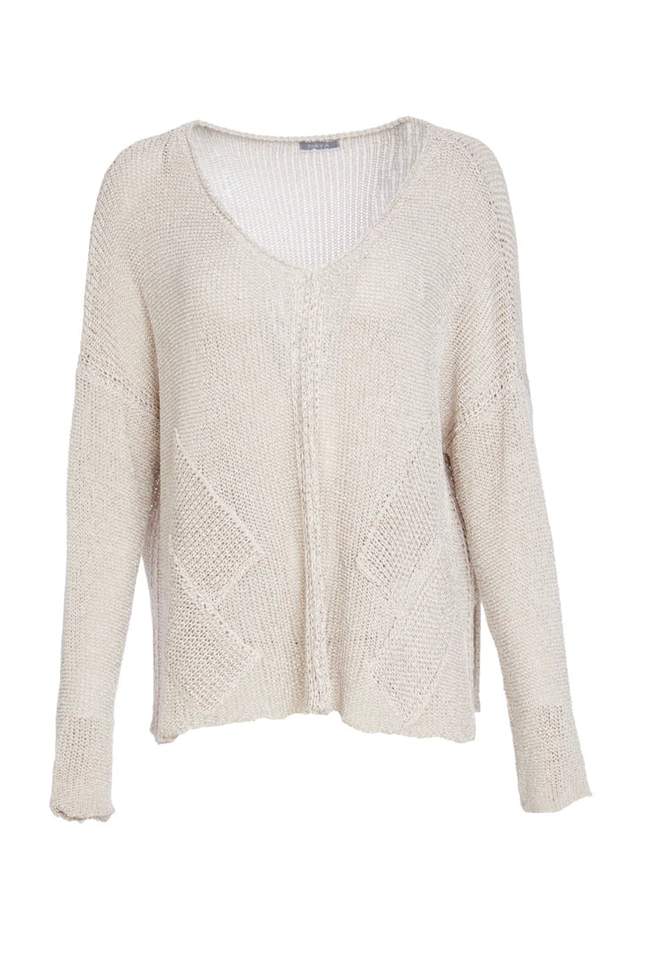 Naya Almond Loose Weave V Neck Knit