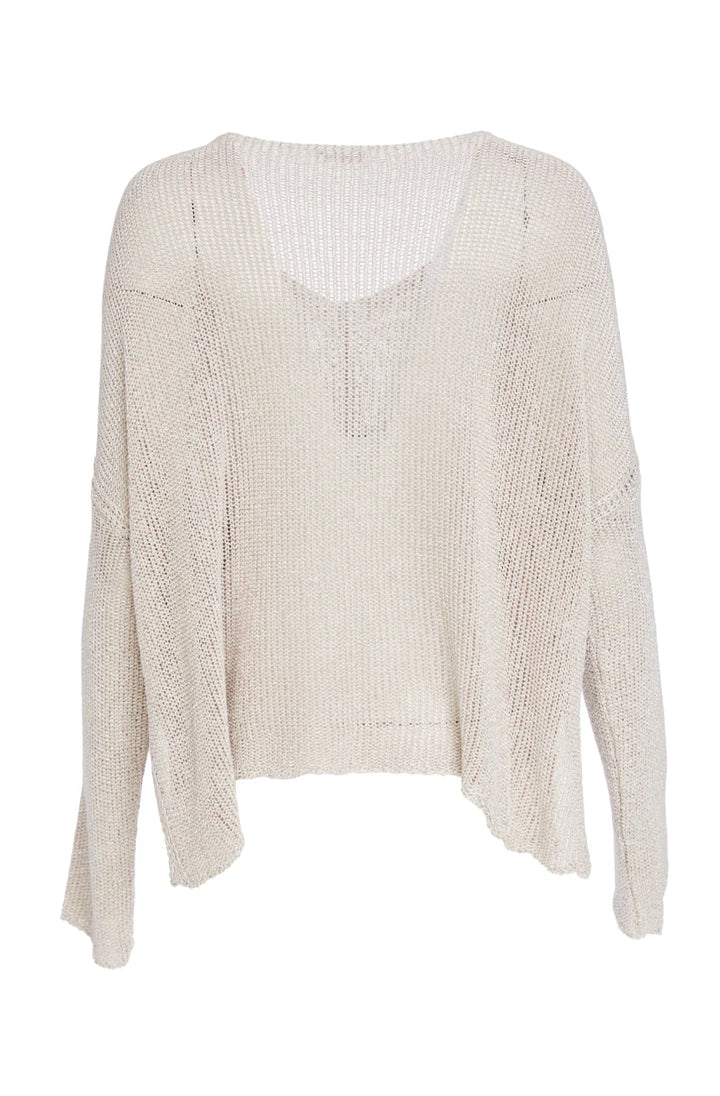Naya Almond Loose Weave V Neck Knit