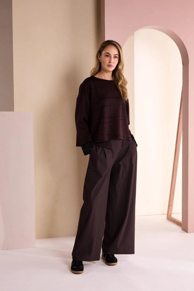 NAYA Round Neck Top with Flocking Stitch Detail