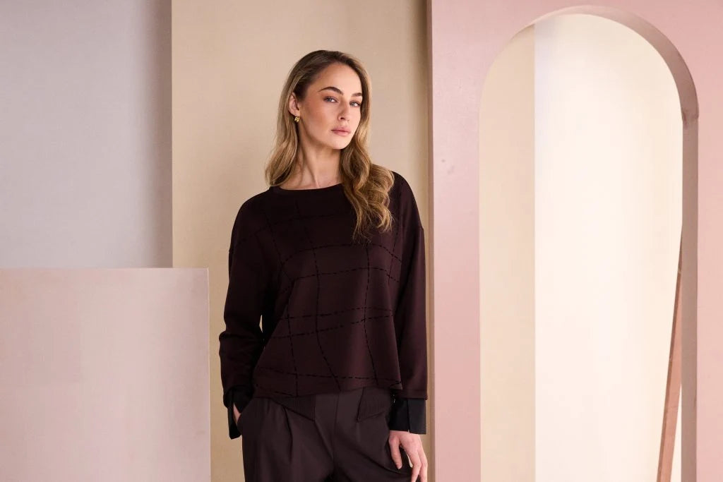 NAYA Round Neck Top with Flocking Stitch Detail