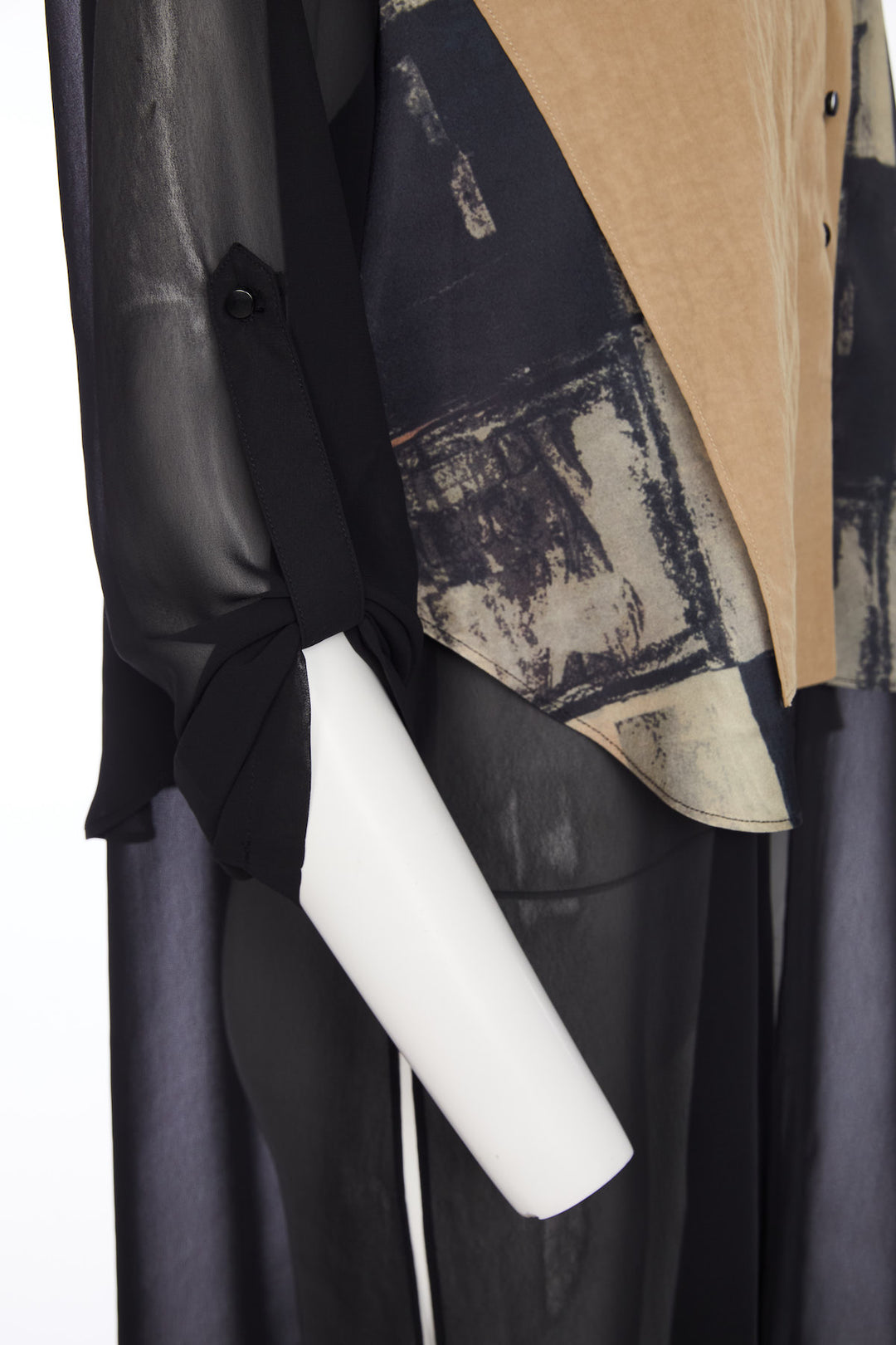 Ora Print Jacket with Contrast Panels Chiffon Hemline