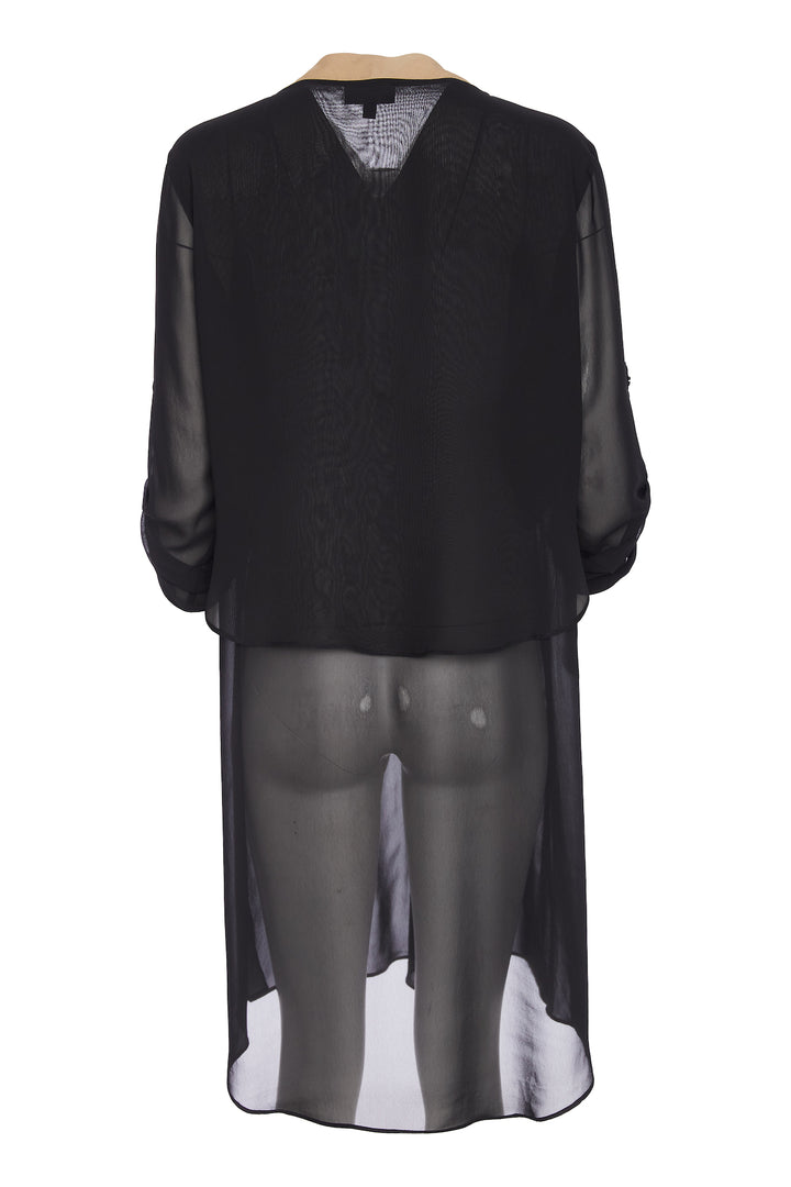 Ora Print Jacket with Contrast Panels Chiffon Hemline