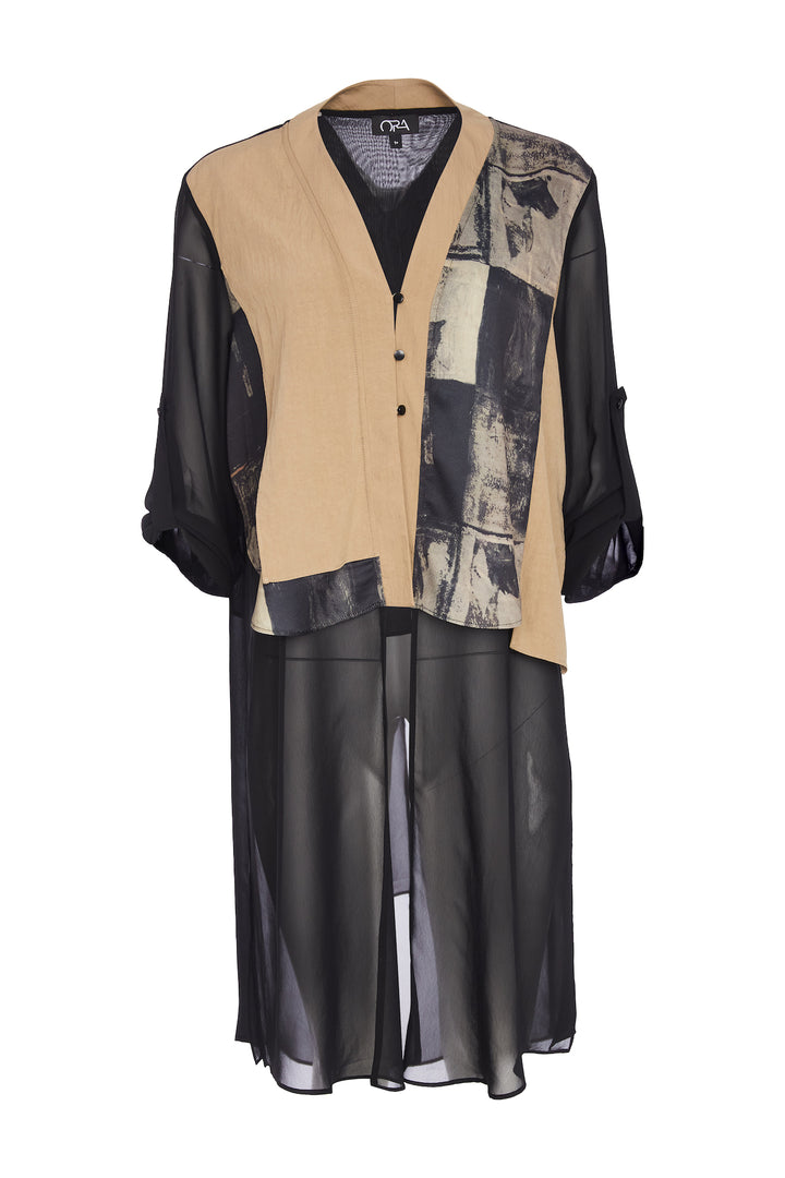 Ora Print Jacket with Contrast Panels Chiffon Hemline
