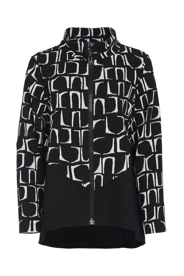 Ora Knit Jacquard High Neck Jacket with Contrast Drawstring Hem