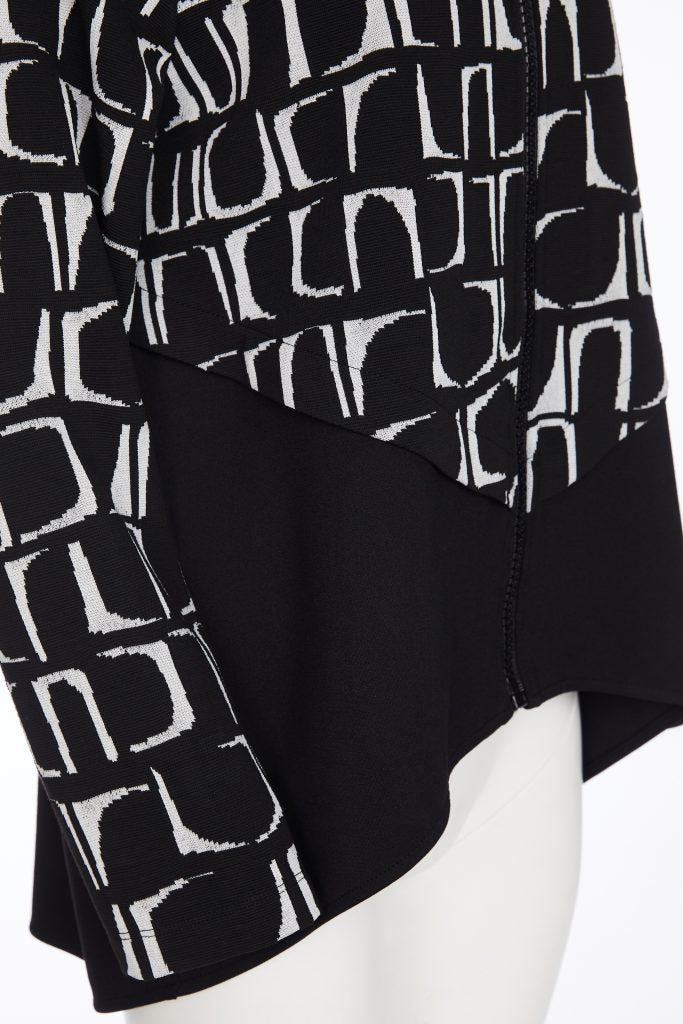 Ora Knit Jacquard High Neck Jacket with Contrast Drawstring Hem