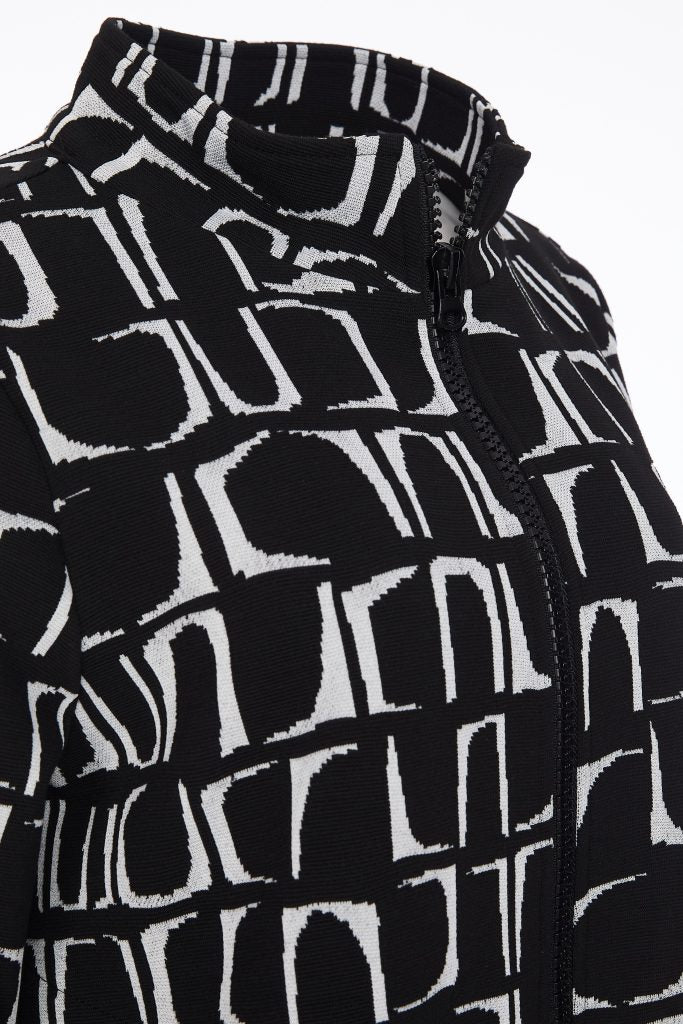 Ora Knit Jacquard High Neck Jacket with Contrast Drawstring Hem