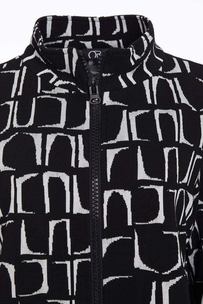 Ora Knit Jacquard High Neck Jacket with Contrast Drawstring Hem