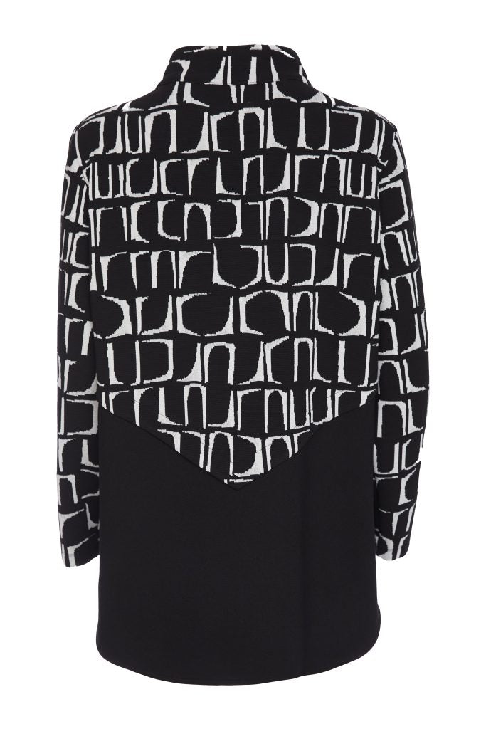 Ora Knit Jacquard High Neck Jacket with Contrast Drawstring Hem