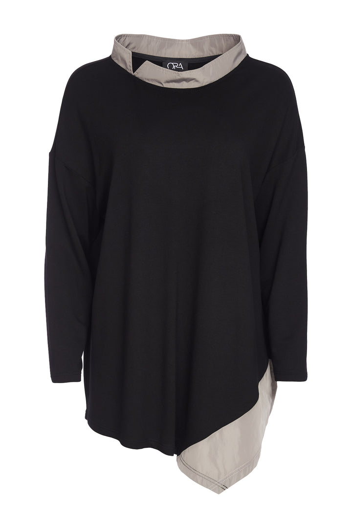 Ora Top with Cut Away Contrast Collar and Side Panel