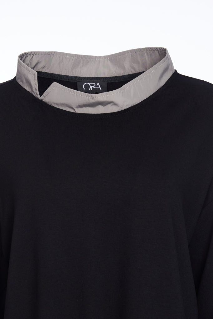 Ora Top with Cut Away Contrast Collar and Side Panel