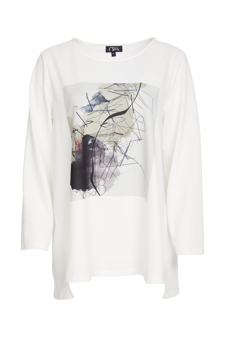 Ora Round Neck Placement Print Top