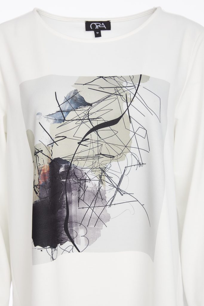 Ora Round Neck Placement Print Top