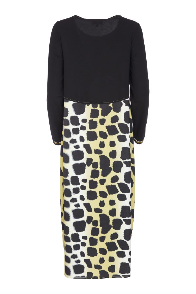 Ora Jersey Dress with Animal Print Hem Panel