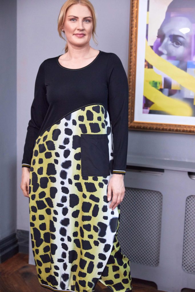 Ora Jersey Dress with Animal Print Hem Panel