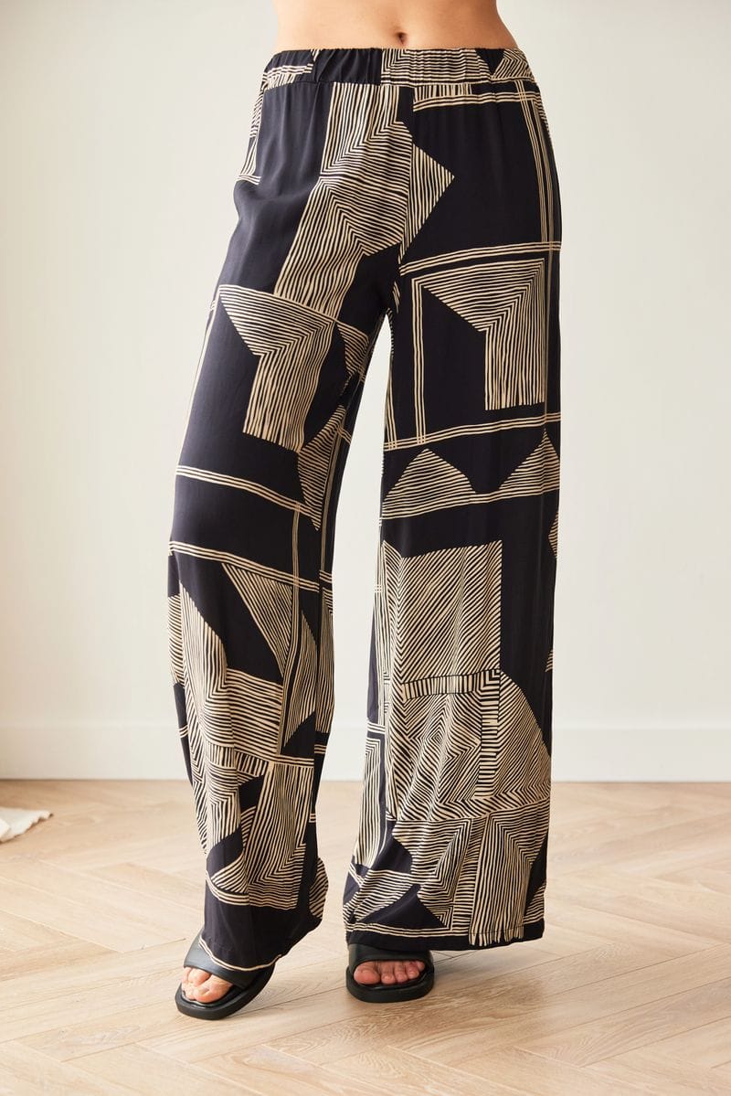 Peruzzi Black & Gold Geometric Wide Leg Trousers
