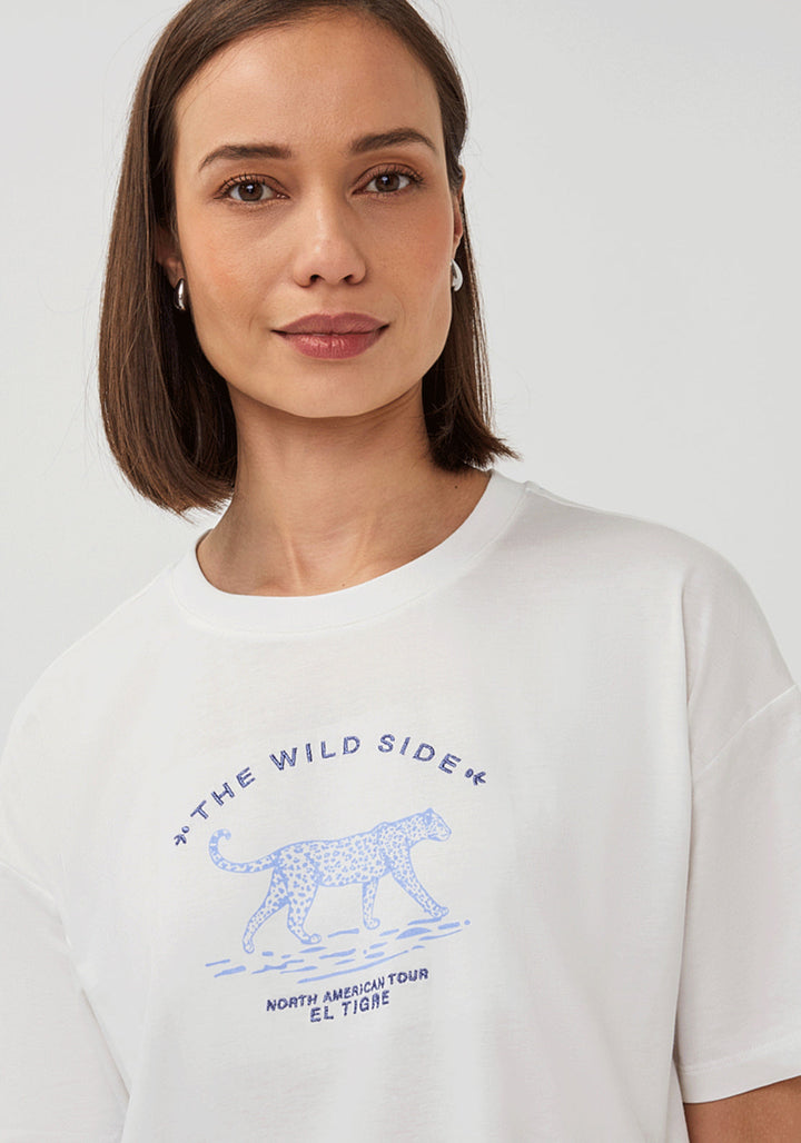 Esqualo Off White Blue 'The Wild Side' Printed Top