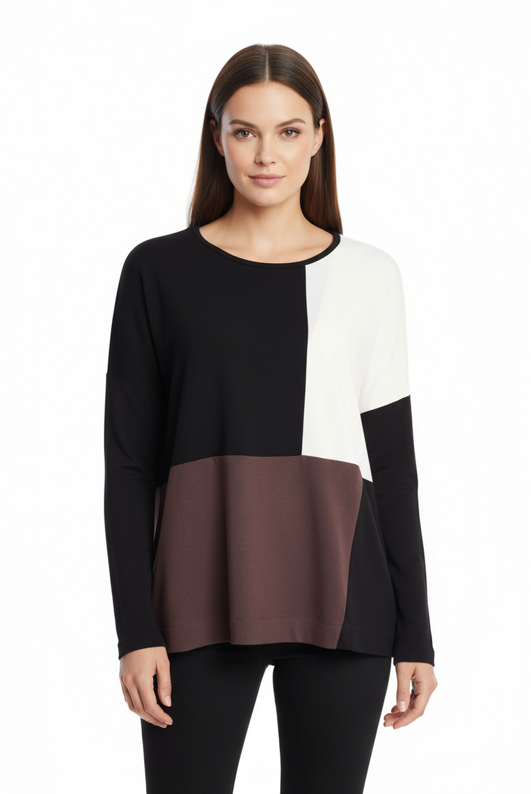 Naya Colour Block Round Neck Long Sleeve Top