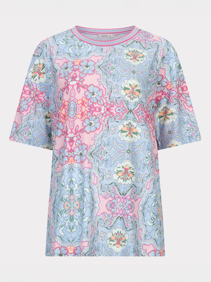 EsQualo Multi Print Round Neck Top
