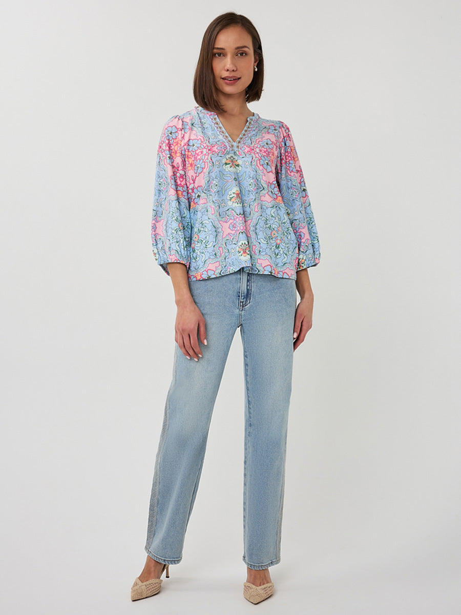 EsQualo Multi Print V-Neck Top