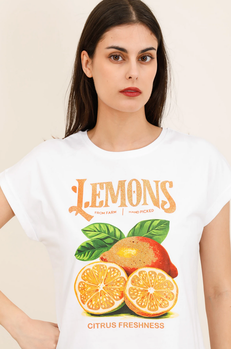 Lemon Cotton Print Top