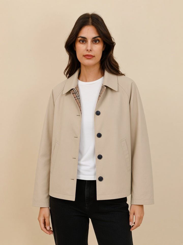 Heritage Reversible Short Trench Coat, Beige