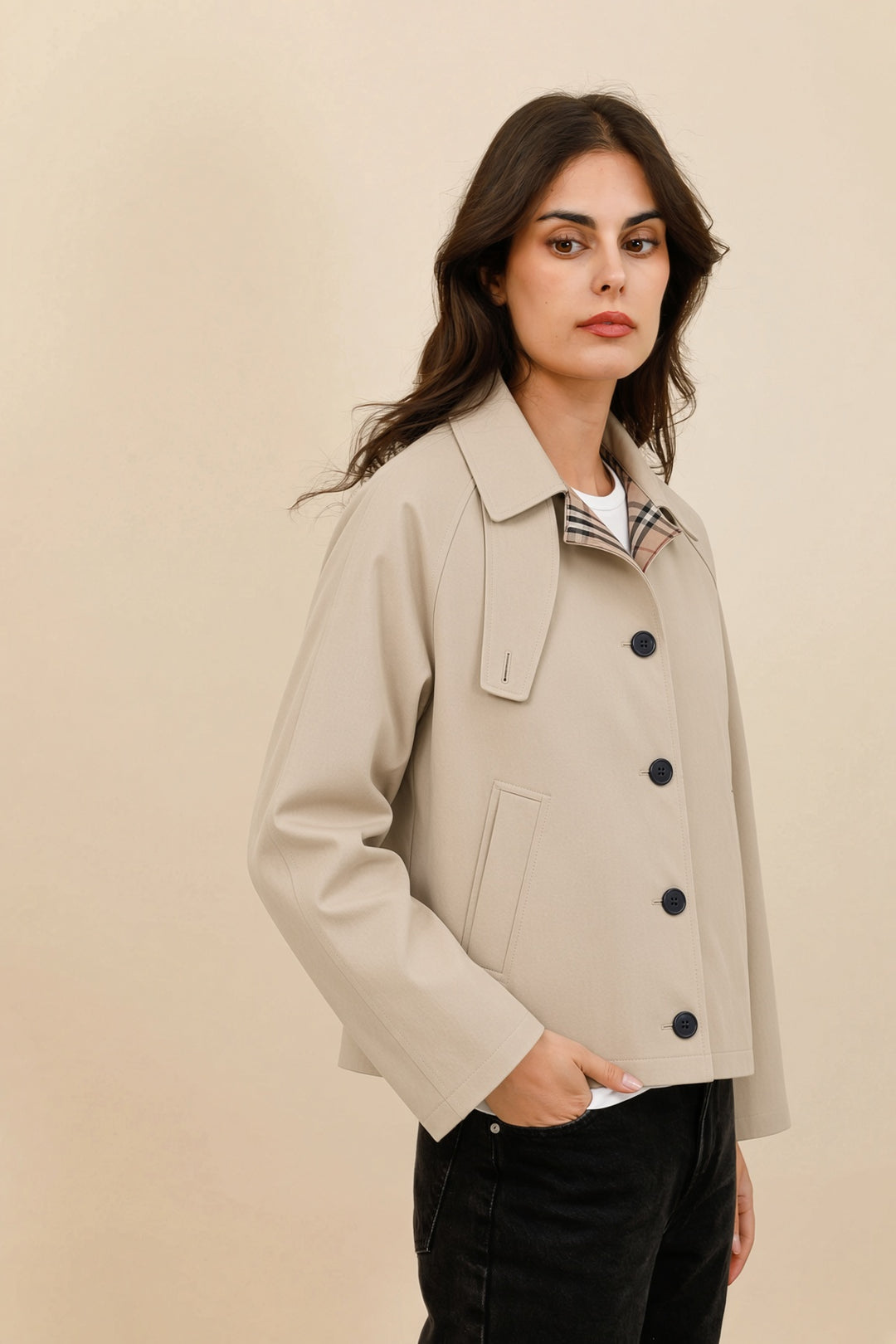Heritage Reversible Short Trench Coat, Beige