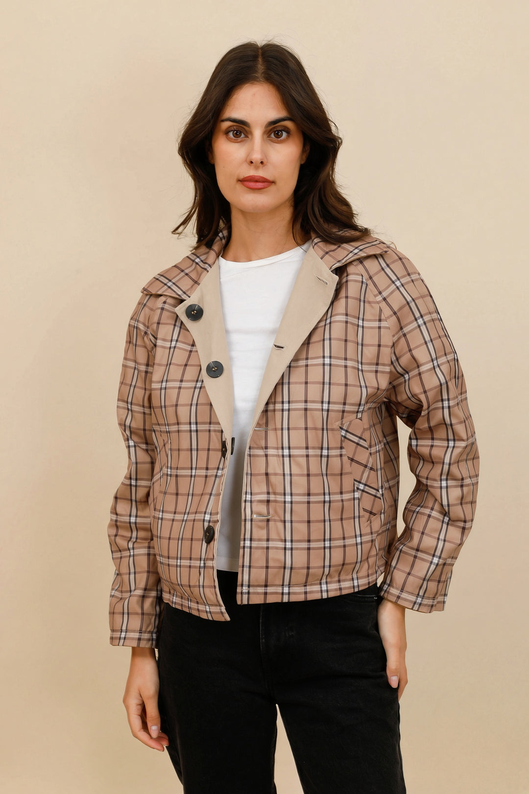 Heritage Reversible Short Trench Coat, Beige