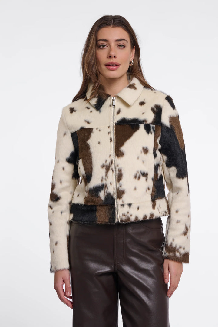 Rino & Pelle Touka Jacket with Zip Closure, Cow Print