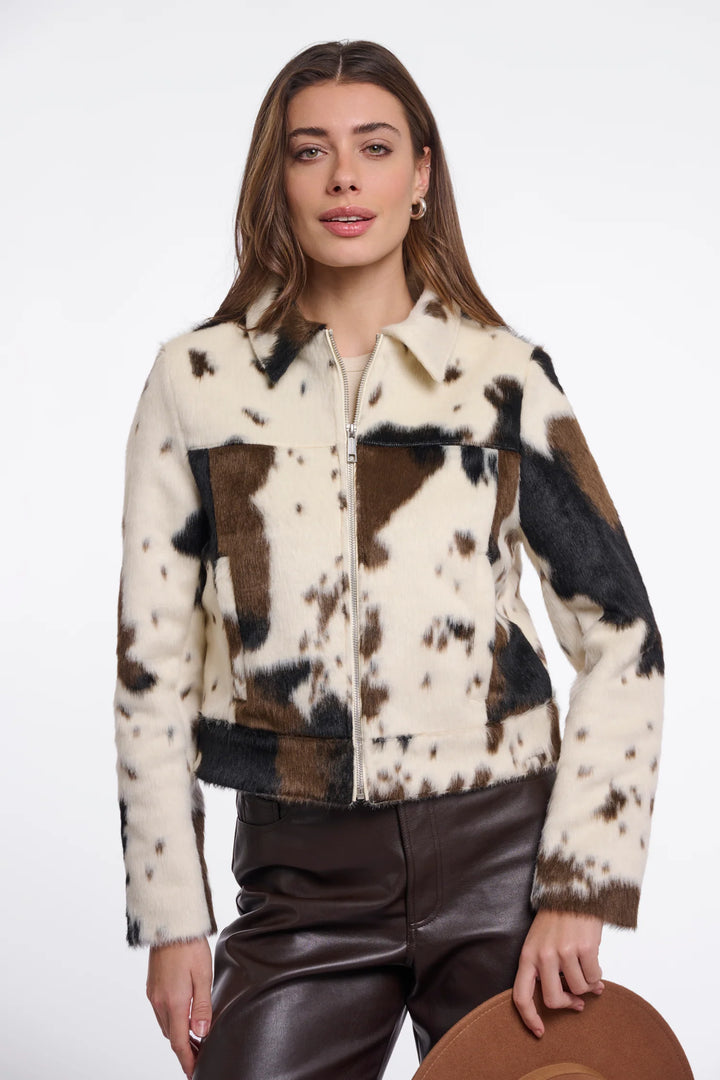 Rino & Pelle Touka Jacket with Zip Closure, Cow Print
