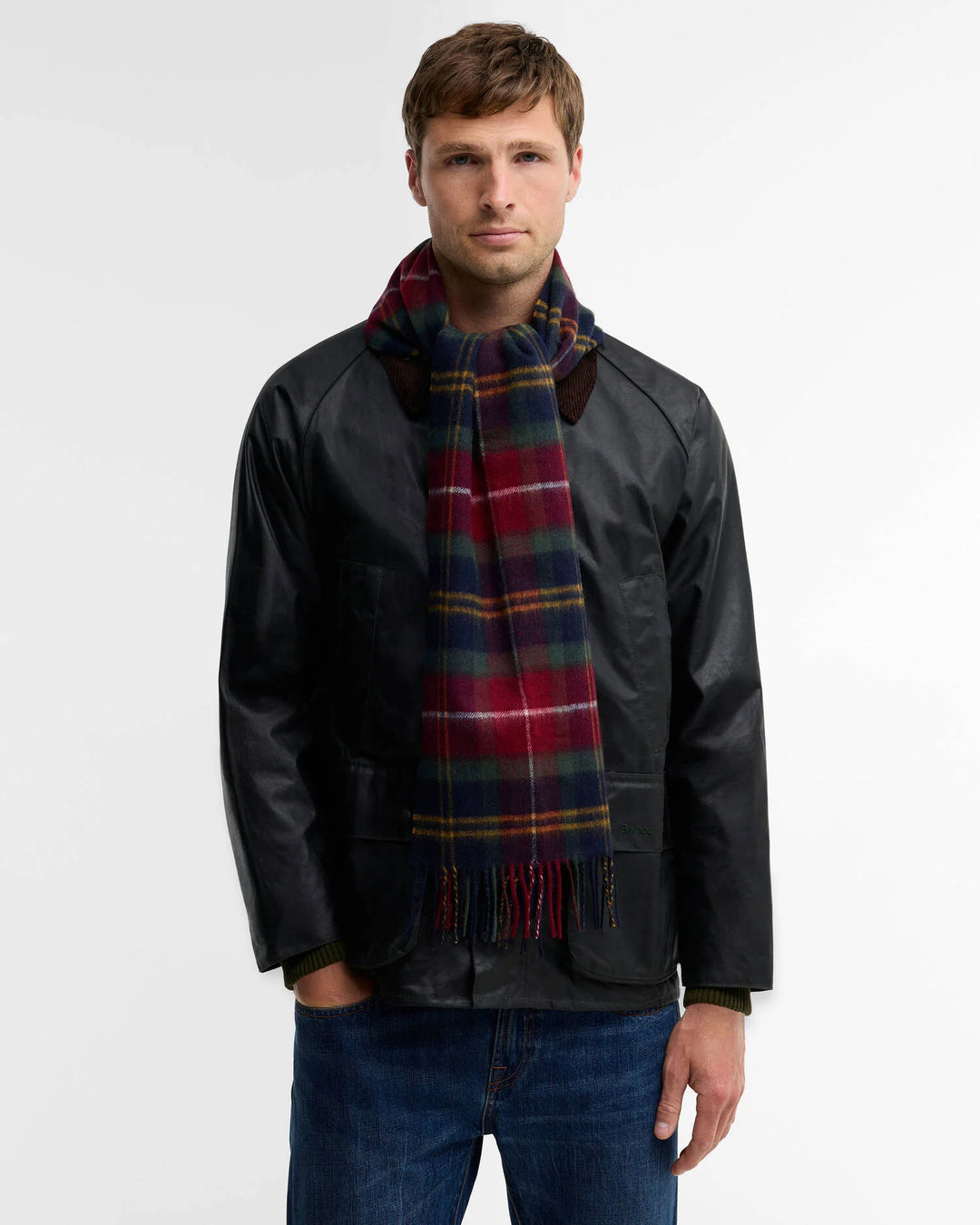 Barbour Wool Cashmere Tartan Scarf, Winter Berry Tartan