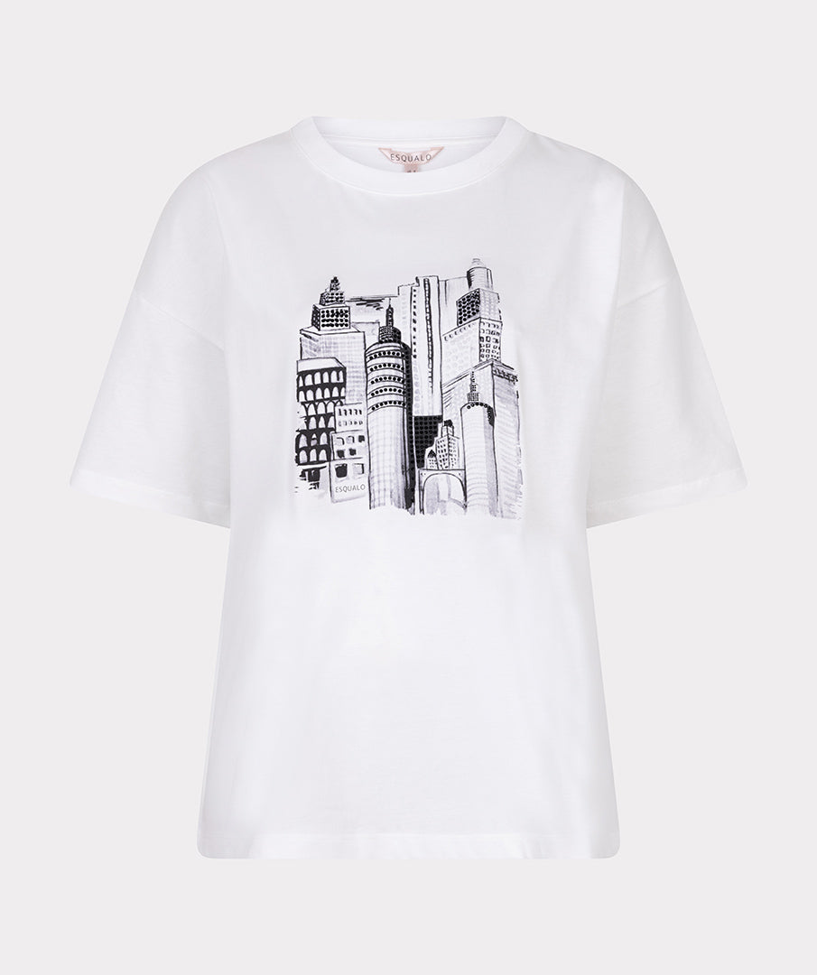 EsQualo Off White Skyline Top