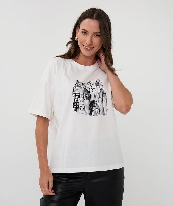 EsQualo Off White Skyline Top