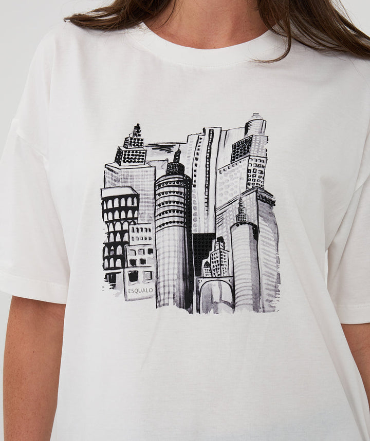 EsQualo Off White Skyline Top