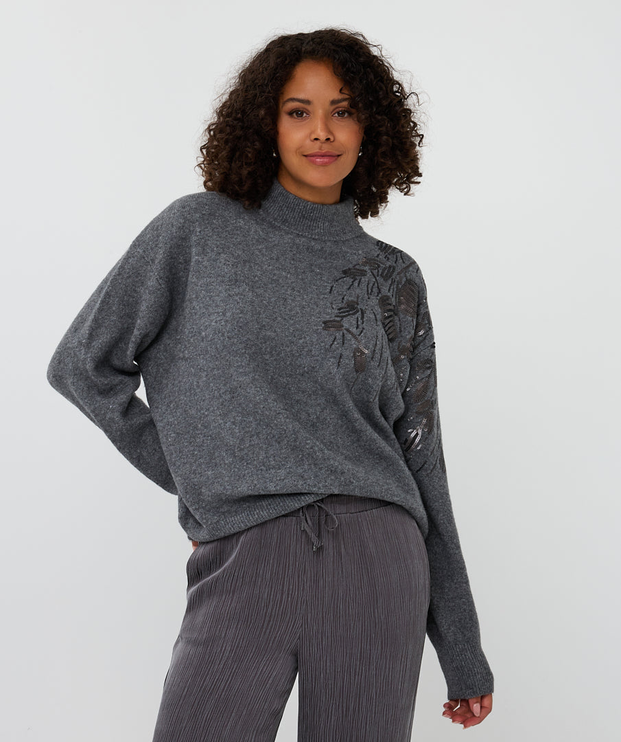 EsQualo Dark Grey Sequin Sweater