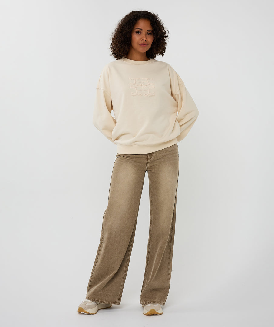 EsQualo Ecru Embossed Sweater