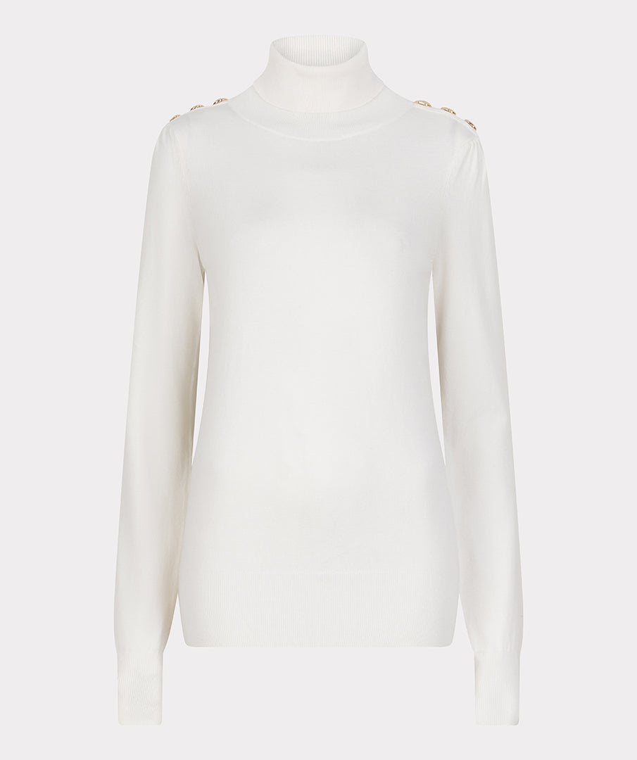 EsQualo Off White Basic Knitted Sweater