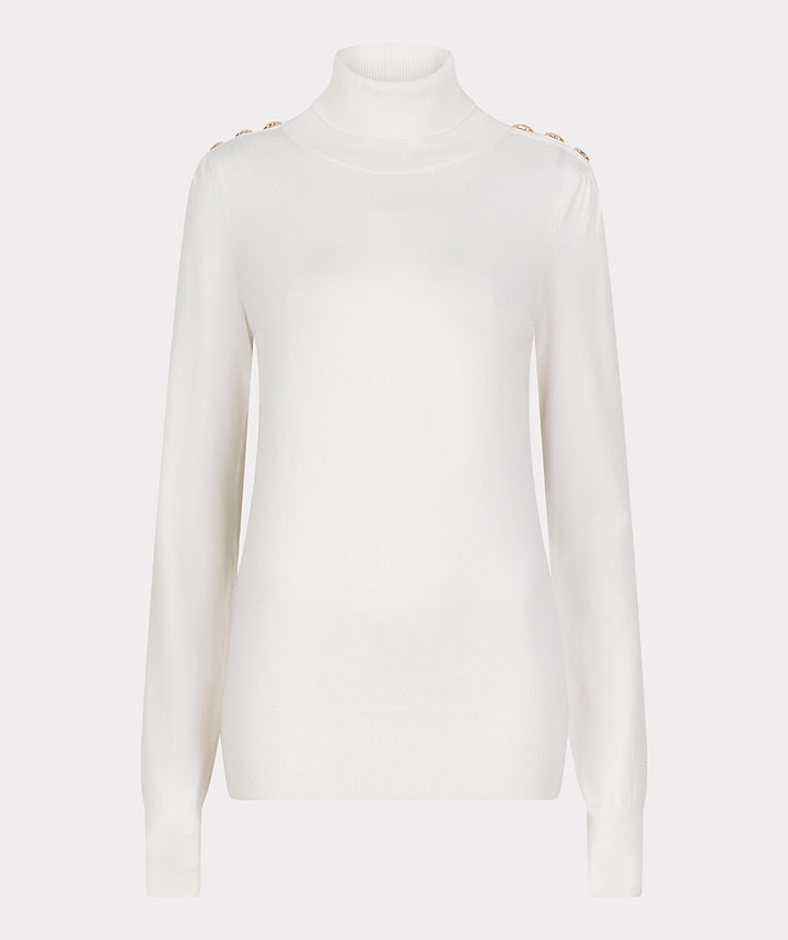 EsQualo Off White Basic Knitted Sweater