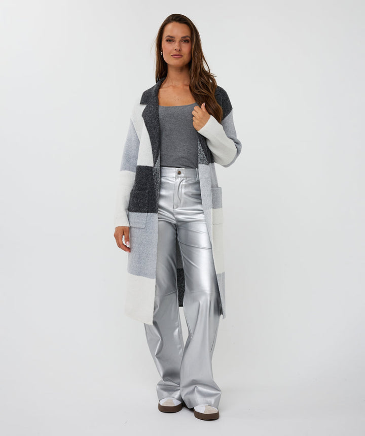 EsQualo Grey Blocks Long Cardigan
